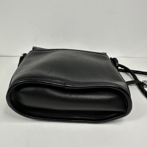 Brighton Vintage Leather Crossbody Bucket Black Heart Charm - Picture 9 of 16